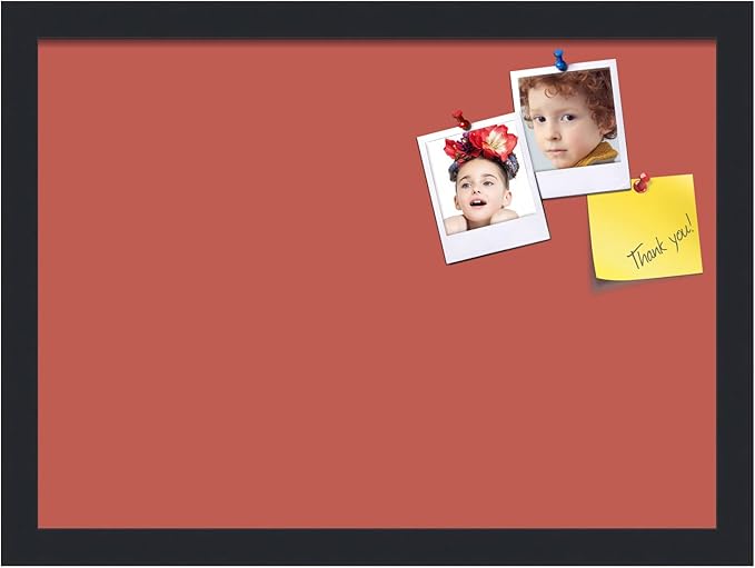 PinPix 18x13 Inch Cork Bulletin Board. This Decorative Framed Pin Board Comes with Crimson Pastel Design and a Satin Black Frame. Ideal for Home Office Decor or Message Board (PinPix-1807)