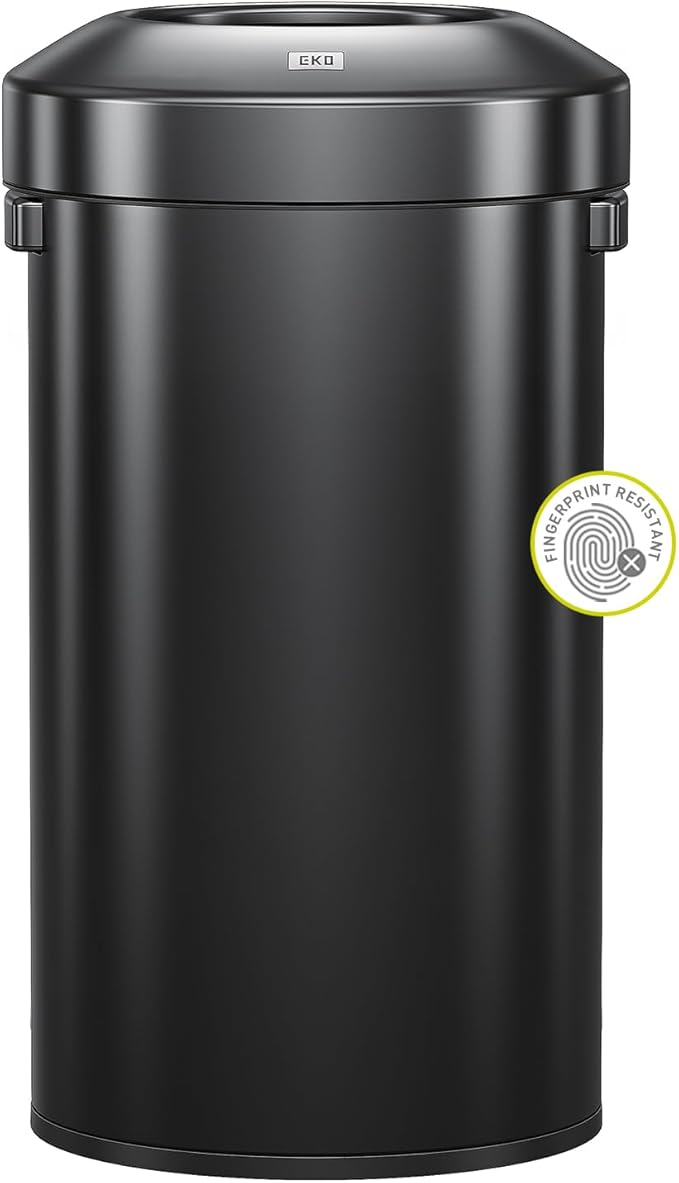 EKO Urban 32 Gallon Round Black Stainless Steel Open Top Waste Bin, Tall Commercial Trash Can for Indoor/Outdoor, Extra Large Metal Garbage Bin for Office, Restaurant, Restroom,120L