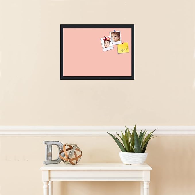 PinPix 21x15 Inch Cork Bulletin Board. This Decorative Framed Pin Board Comes with Pink Pastel Design and a Satin Black Frame. Ideal for Home Office Decor or Message Board (PinPix-1813)