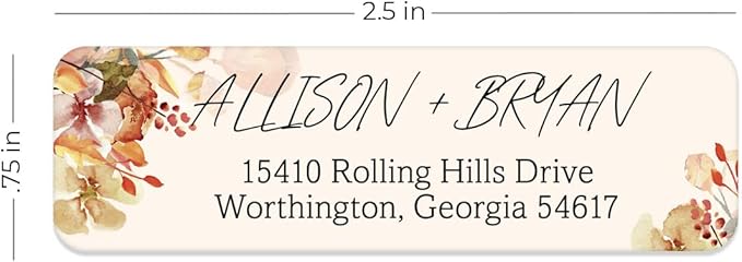 Rust Orange Floral Rolled Address Labels / 500 Personalized Return Address Labels/Designer Address Stickers in Elegant Plastic Dispenser