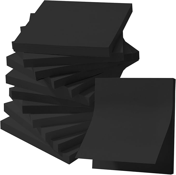 Mr. Pen- Sticky Notes, 3"x3", 12 Pads, Black, Self-Stick Note Pads, Aesthetic Sticky Pads, Colorful, Bulk