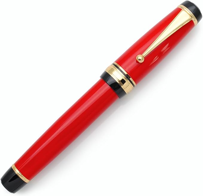 Metal Big Fountain Pen Set Medium Nib 0.7mm, Includes Ink Refill Converter, 5 Ink Cartridges & Gift Box (Medium Nib 0.7mm, Red)