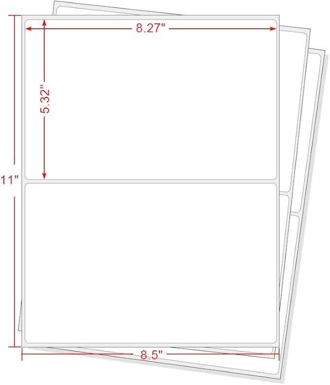 MFLABEL Half Sheet Shipping Labels 2-UP (100 Labels, 8.5"x5.5") - Round Corner Laser/Inkjet Labels for FedEx, UPS, Amazon FBA Strong Adhesion Corrugated Box Labels