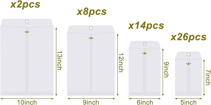 Frienda 4 Sizes Clasp Envelopes Kraft Paper Catalog Clasp Envelope with Closure for Filing, Storing or Mailing Documents, 50 Pieces(5 x 7 In, 6 x 9 In, 9 x 12 In, 10 x 13 In,White)