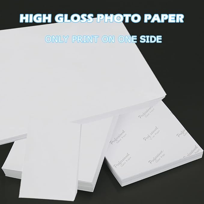 4 Sizes Photo Paper, 200gsm High Glossy White Photographic Paper, Advanced Picture for Inkjet Printer (90 Sheets, 3.5 x 5, 4 x 6, 5 x 7, 8.3 x 11.7 Inch)