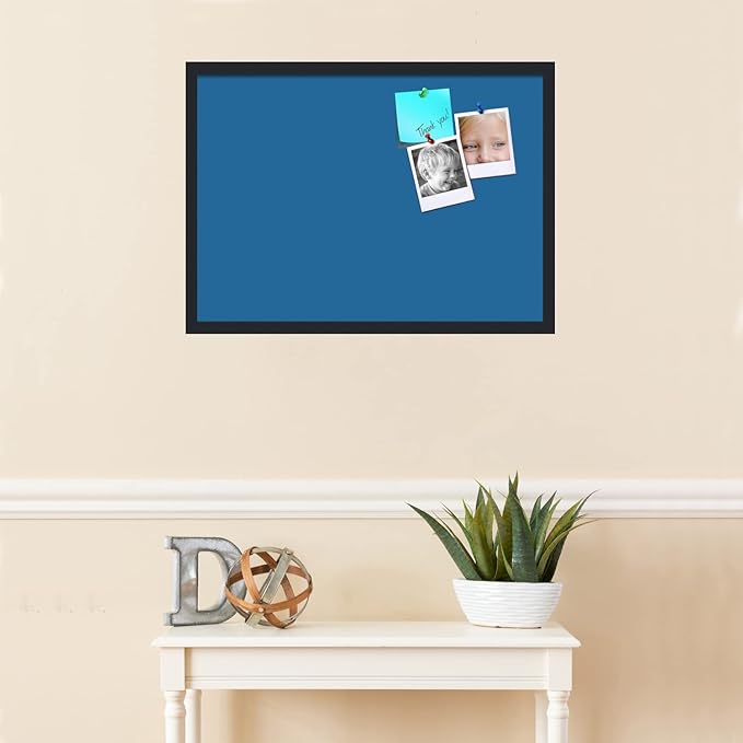 PinPix 28x20 Inch Cork Bulletin Board. This Decorative Framed Pin Board Comes with Navy Pastel Design and a Satin Black Frame. Ideal for Home Office Decor or Message Board (PinPix-1811)