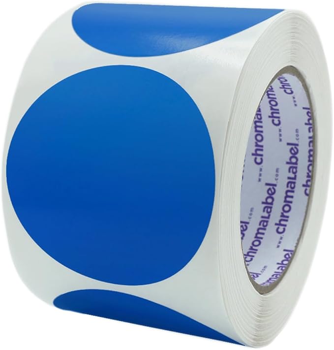 ChromaLabel 3 Inch Circle Sticker Labels, High Visibility Round Colored Stickers, Permanent Adhesive Labels - 500 Colored Sticky Dots per Roll, Dark Blue Labels