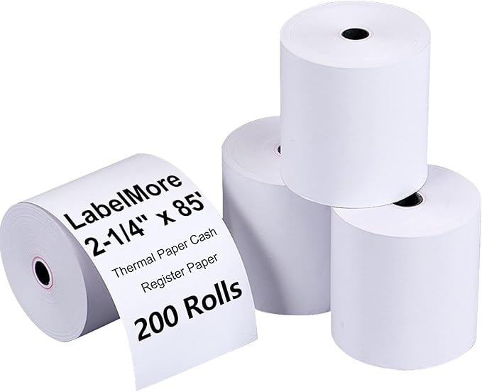 LabelMore 2-1/4" X 85' Thermal Receipt Paper, Credit Card Paper Rolls Thermal, Cash Register Roll, Premium Pos Thermal Printer Paper (200 Rolls)