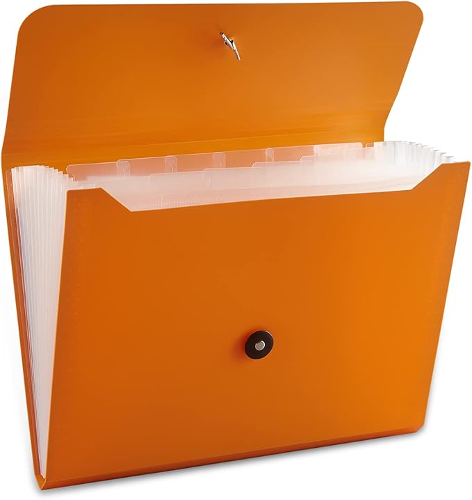 Expanding File Folder, 13 Pockets, Orange, Polypropylene for Work, School, Home, Office