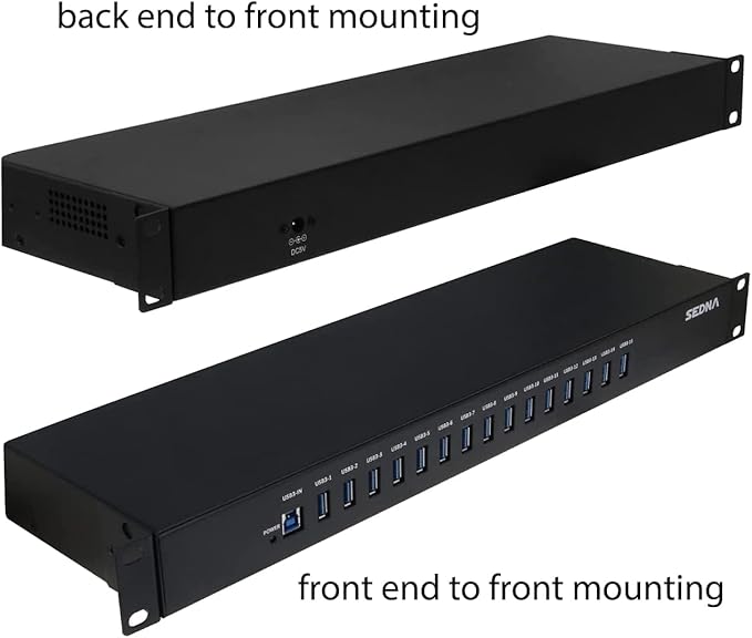 SEDNA - 15 Port USB 3.1 Gen I Hub ( 5Gbps ) - 19 Inch 1U Rack Mount ( 5V10A AC/DC Adapter ), Black