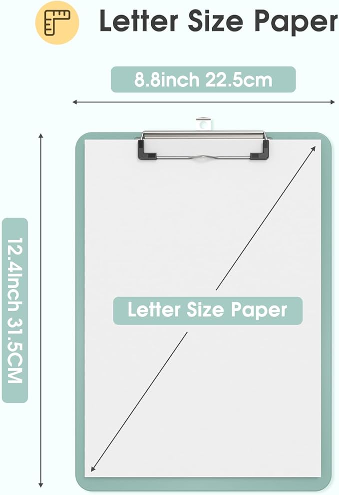 Plastic Clipboards 6 Pack, A4 Deep Green Clip Board 8.5x11 for Classroom, Students, Kid, Woman, Size 9" x 12.5" with Low Profile Clip, Office & School Supply