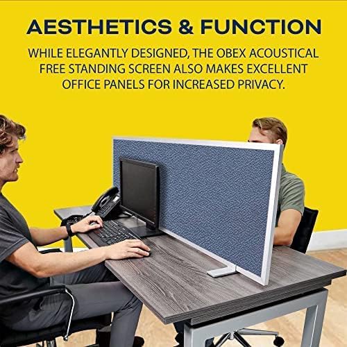 OBEX Acoustical Free Standing Privacy Screen, Cubicle Accessories Desk Privacy Panel, Desk Dividers for Office, Office Furniture Partitions Portable Sound Proof Dividers, 12" x 48", Graphite