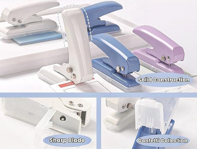 Single Hole Punch, 40 Sheets Punch Capacity Hole Puncher Heavy Duty Hole Puncher Single Small Hole Punch One Hole Puncher for Crafts Paper Cards Tags Scrapbook-1/4 inch Hole, White