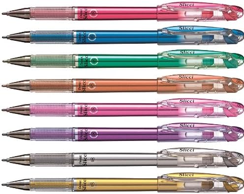 Pentel Arts Slicci Metallic 0.8 mm Needle Tip Gel Pen, Metallic Pink Ink, Box of 12 (BG208-Mp)
