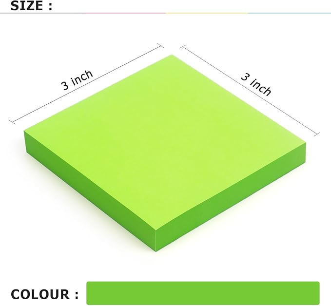 Sticky Notes 3x3 Self-Stick Notes Bright Colors Sticky Notes 4 Pads 100 Sheets/Pad (Green)