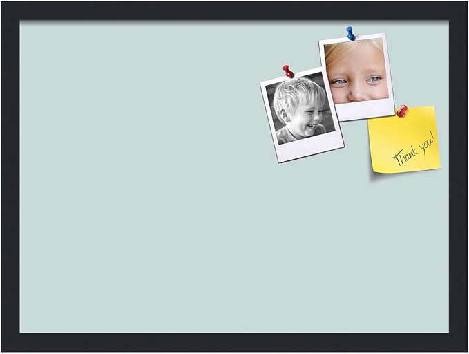 PinPix 22x16 Inch Cork Bulletin Board. This Decorative Framed Pin Board Comes with Soft Blue Design and a Satin Black Frame. Ideal for Home Office Decor or Message Board (PinPix-1814)