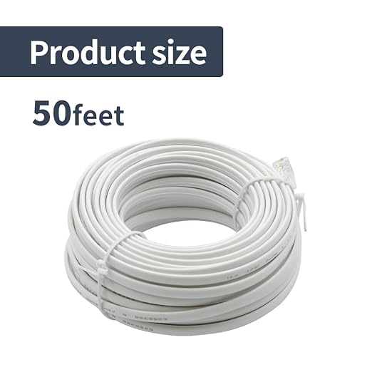 Phone Cable 50 Feet Long Telephone Line Cord with RJ11 6P4C Connectors for Landline Phone, Fax Machine and Modem, for Both in-Wall and Out-Wall Using, White, AV04220