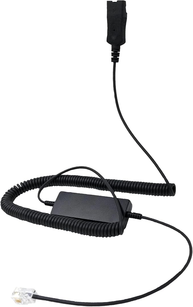 Global Teck Intelligent Cord (4ft) Compatible with Plantronics, AddaSound Headsets - QD to RJ9 with Quick Disconnect Headset Connector