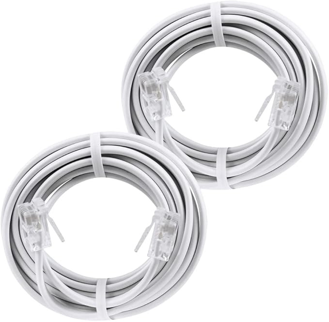 power gear Telephone Line Cord, 2 Pack, 7 Feet, Phone Cord, Modular Jack Ends, Works for Phone, Modem or Fax Machine, for Use in Home or Office, White, 46078