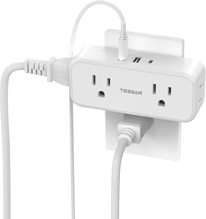 Outlet Extender Surge Protector, TESSAN Multi Plug Splitter with 4 Electrical Outlets 3 USB Ports (1 USB C), Multiple Wall Plug Expander for Home Office Kitchen Dorm Room, White