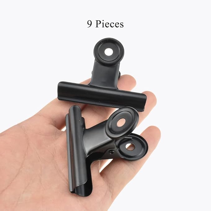 HAHIYO 2.5inch Black Bulldog Clips Metal File Hinge Binder Clips Clamps Save Space Strong Spring Jaws Rock Solid Grip Book Lay Flat Deburred Edge for Hang Photos Wall Grid Dog Food 9PCS