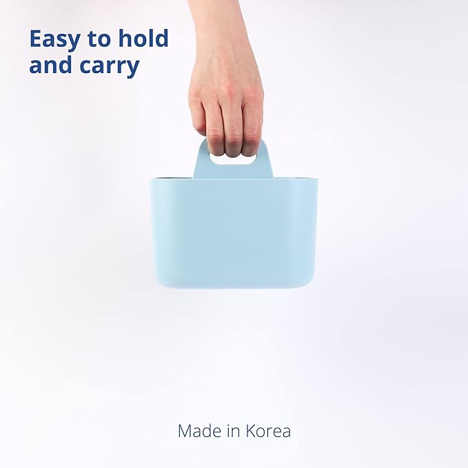BLUE GINKGO Stackable Organizer Caddy – Korean-Made Portable Tote for Bathroom, Office, Crafts, or School Supplies (Square, Blue)