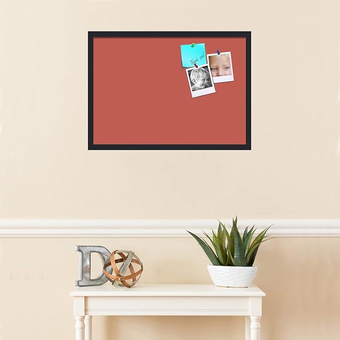 PinPix 27x19 Inch Cork Bulletin Board. This Decorative Framed Pin Board Comes with Crimson Pastel Design and a Satin Black Frame. Ideal for Home Office Decor or Message Board (PinPix-1807)