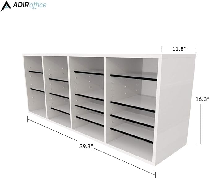 AdirOffice Wooden Adjustable Literature Organizer, 24 Compartment Office Mailbox, or Classroom Literature Organizer, White