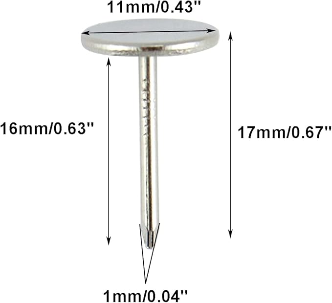 200Pcs Flat Head Upholstery Tacks Home Furniture Decor Tack Upholstery Nails Flat Push Pins Flat Thumb Tacks Silver (11mmx17mm)