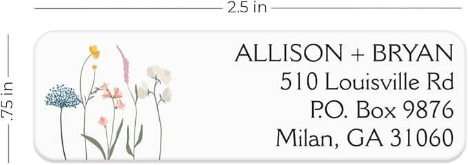 Wildflower Rolled Address Labels / 250 Personalized Return Address Labels/Designer Address Stickers in Elegant Plastic Dispenser