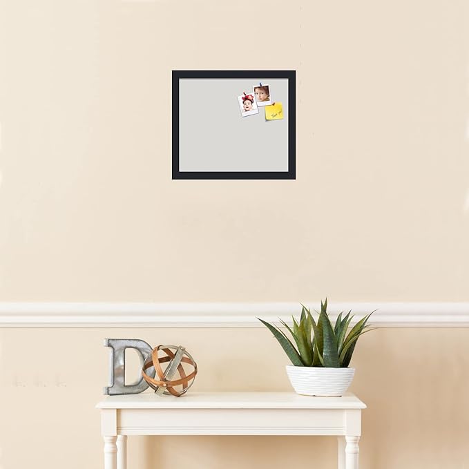 PinPix 14x12 Inch Cork Bulletin Board. This Decorative Framed Pin Board Comes with Light Stone Design and a Satin Black Frame. Ideal for Home Office Decor or Message Board (PinPix-1809)