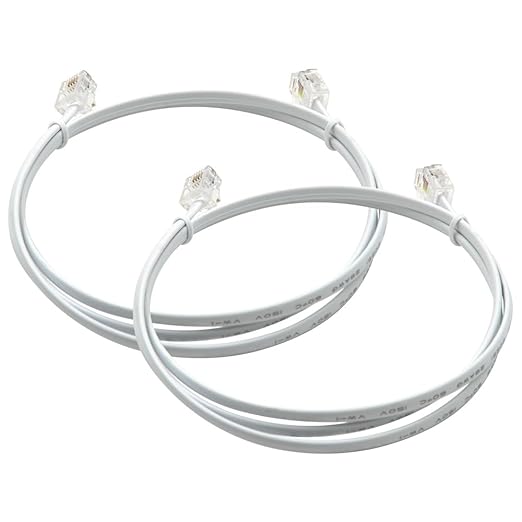 Phone Cable 3 Feet Short Telephone Line Cord with RJ11 6P4C Connectors for Landline Phone, Fax Machine and Modem, for Both in-Wall and Out-Wall Using, White, 2 Pack, AV04223