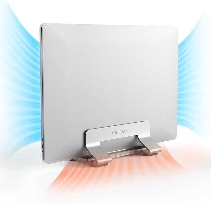 Aluminum Vertical Laptop Stand Dock Holder, Adjustable Slot Width 12-42mm, Space-Saving Upright Storage for MacBook and Laptops