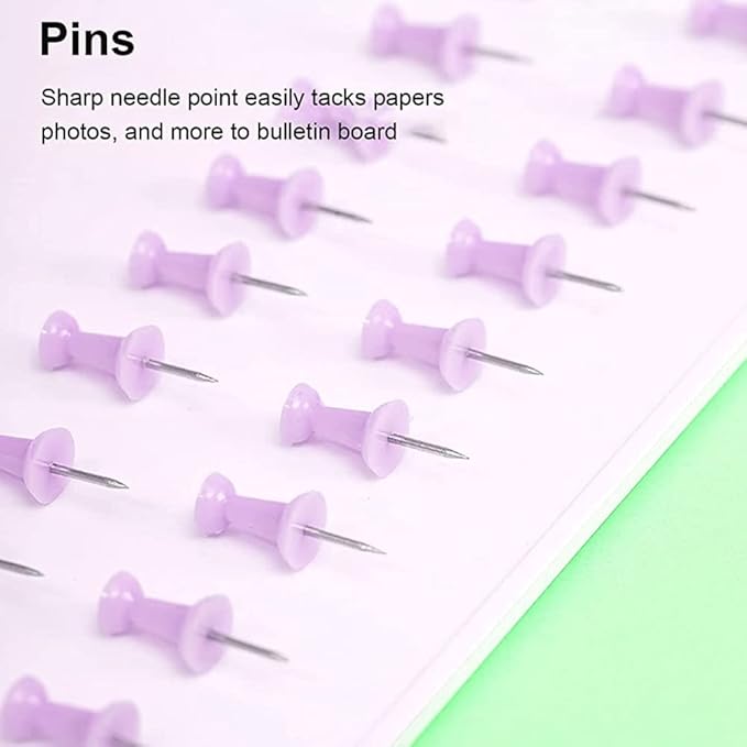 Purple Binder Clips and Paper Clips Push Pins Tacks Sets, Total 72 PCS Assorted Sizes Office Supplies Set for Women, Student, School, Home & Desk Supplies