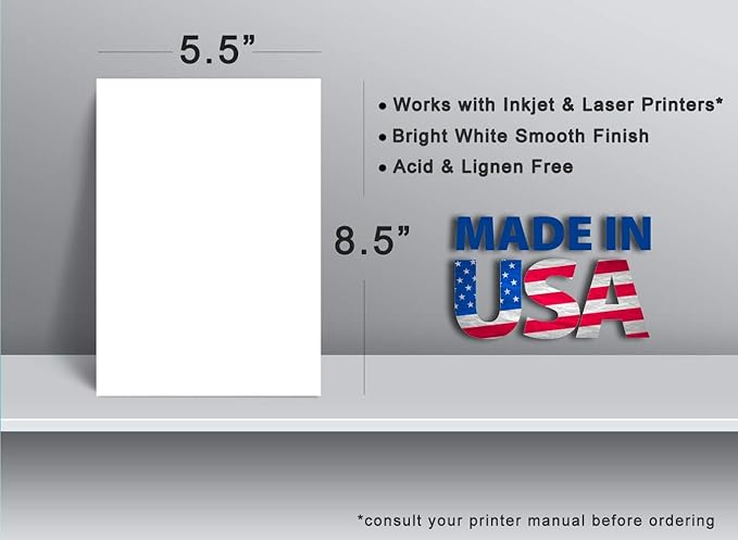 White 5.5x8.5 Paper - Blank Heavy Card Stock 80lb Cover - Half Letter Size 5.5" x 8.5" (500 Pack)
