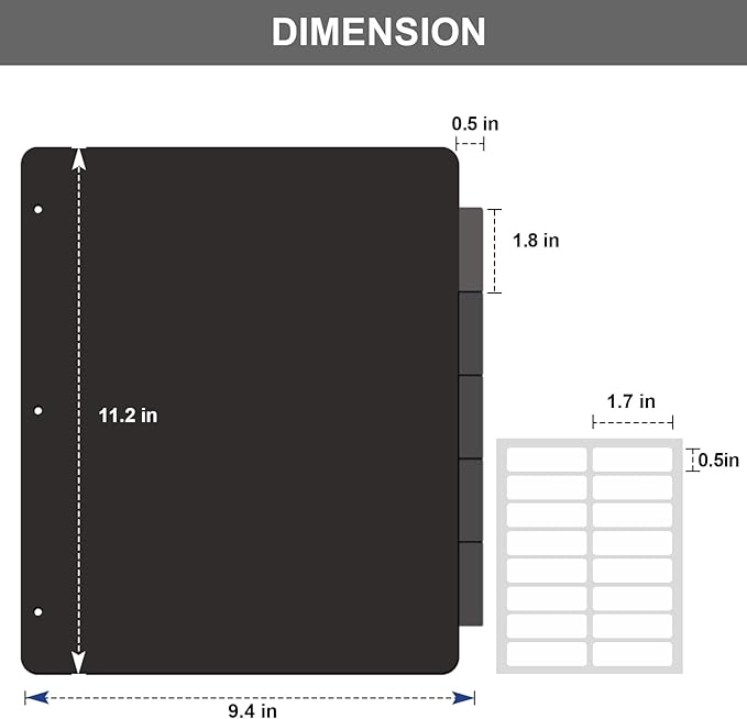 HABGP Binder Dividers with 5-Tabs, Plastic 20 Pack 5 Binder Dividers, 3 Ring Letter Size Black Index Binder, 1/5 Cut, Write & Erase Sheet Protectors, 3 Hole Punch, Total 100 Dividers