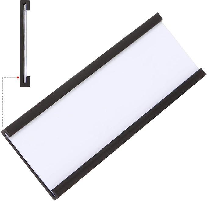 C Channel Magentic Label Holders 2x5.5 Inches with Paper Inserts and Clear Plastic Protectors,Magnetic Data Card Holders File Cabinet Labels,Pack of 50