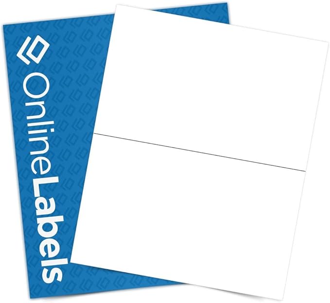 OnlineLabels 8.5 x 5.5 Half-Sheet Shipping Labels - Permanent, White Matte - for FBA, FedEx, UPS - Pack of 10,000 Labels, 5,000 Sheets - Inkjet/Laser Printers
