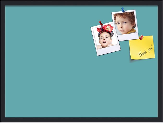 PinPix 30x22 Inch Cork Bulletin Board. This Decorative Framed Pin Board Comes with Aqua Pastel Design and a Satin Black Frame. Ideal for Home Office Decor or Message Board (PinPix-1806)
