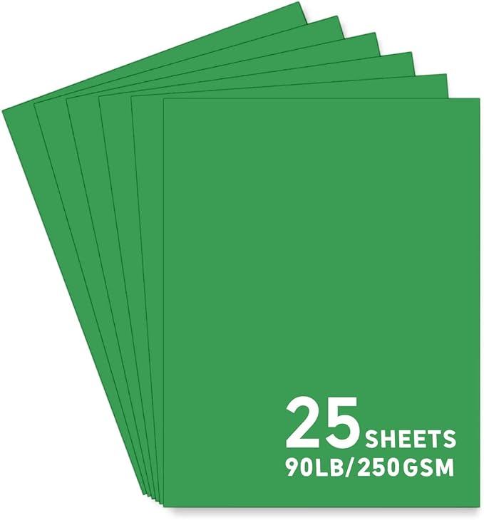 25Sheets Green Cardstock Paper, 8.5 x 11 Card stock for Cricut, Thick Construction Paper for Card Making, Scrapbooking, Craft 90 lb / 250 gsm