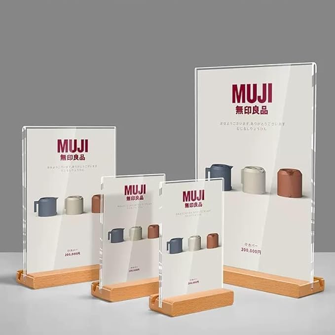 Acrylic Sign Holder A4/A5/A6 Menu Displays Double Sided, Wood Base Table Top Sign Stand (Vertical A6 105×148mm/4.13×5.83 inches)