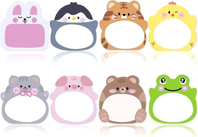 24 Pads Cute Animal Shaped Sticky Notes 8 Cute Patterns 3 Pads of Each Kawaii Self-Sticky Notes Memo Pad for School Office Home Kids Students Roommates Tab Gifts