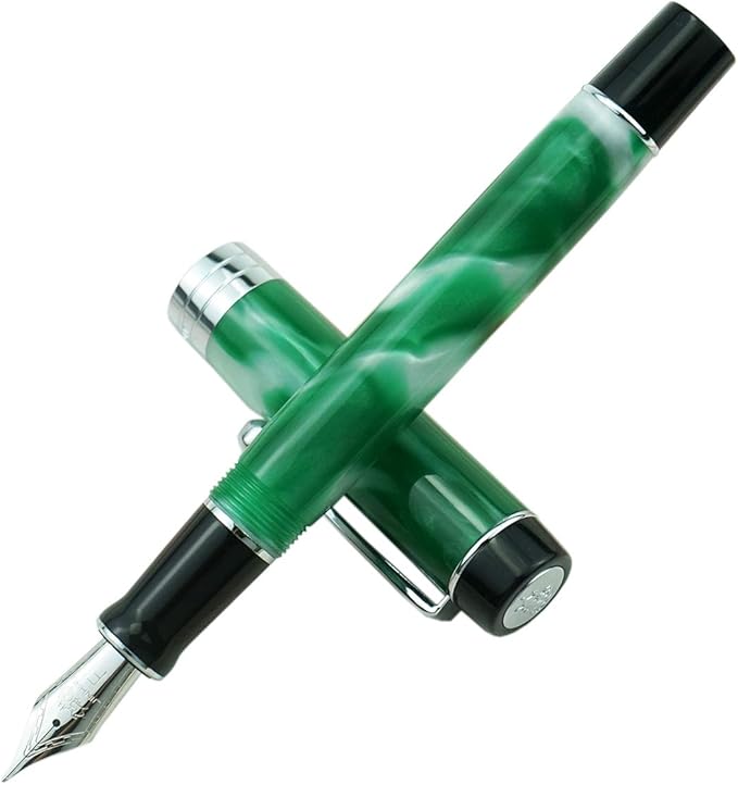 Jinhao 100 Fountain Pen Celluloid Classic Style, #6 Nib Smooth Writing Instrument with Refillable Converter and Pen Case Set