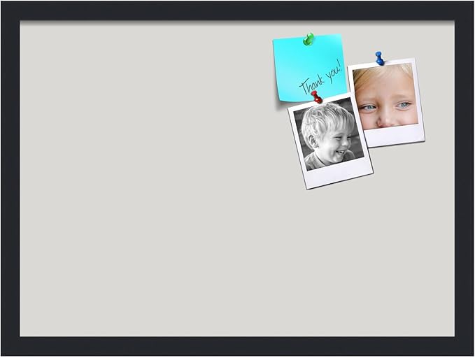 PinPix 22x16 Inch Cork Bulletin Board. This Decorative Framed Pin Board Comes with Light Stone Design and a Satin Black Frame. Ideal for Home Office Decor or Message Board (PinPix-1809)