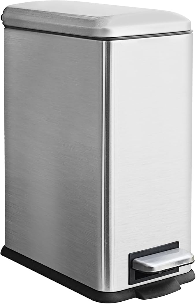 Rubbish Bin with Lid, 10 L, Stainless Steel Waste Bin, Bathroom, Pedal Bin, Stainless Steel for Bathroom, Bedroom and Office