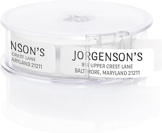 White with Black Print Modern Rolled Address Label/Roll of 250 Personalized Address Labels/Designer Return Address Stickers in Elegant Plastic Dispenser