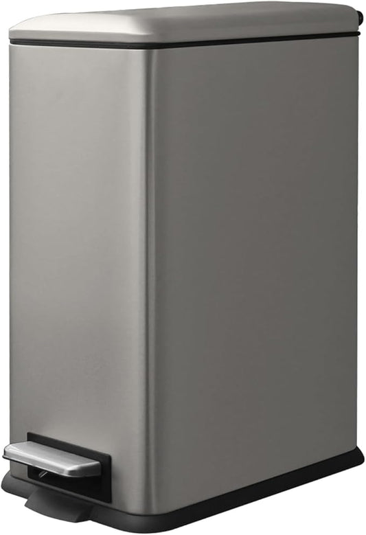 8 Gallon Slim Trash Can with Soft Close Lid, Stainless Steel Trash Can with Removal Inner Bucket, Hand -Free Trash Bin for Kitchen, Office, Laundry, Bathroom, 30 Liter Capacity, Grey