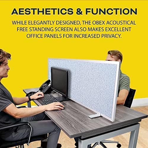 OBEX Acoustical Free Standing Privacy Screen, Cubicle Accessories Desk Privacy Panel, Desk Dividers for Office, Office Furniture Partitions Portable Sound Proof Dividers, 24" x 36", Overcast