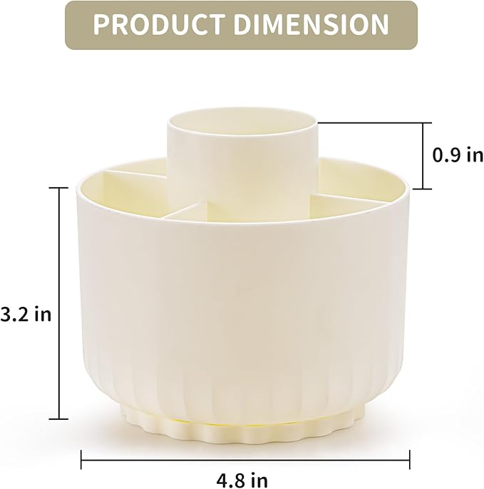 Marbrasse Desk Organizer, 360-Degree Rotating Pen Pencil Holder for Desk, Desk Organizers and Accessories with 5 Compartments Pencil Organizer, Art Supply Storage Box Caddy for Office, Home(Beige)