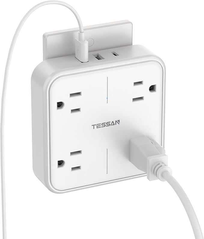 Surge Protector Outlet Extender, TESSAN Multi Plug Adapter with 4 Outlet Splitter and 3 USB (1 USB C), Multiple Plug Expander for Home Office Dorm Room Essentials